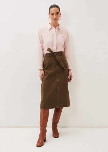 Phase Eight Dina Denim Belted Skirts Khaki Australia | MH3524617